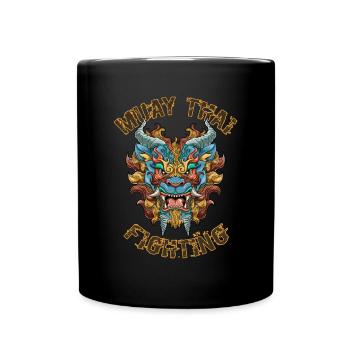 Muay Thai Thai Boxen und MMA Fu Dog - Tasse einfarbig - Schwarz - Vorne