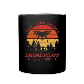 Pilote de drone né en 1981 Anniversaire Quadcopter - Mug uni - noir - Devant