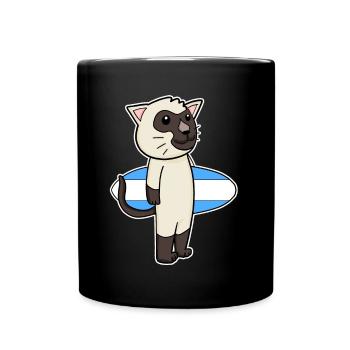 Surfboard Katze Siamkatze Surfen Geschenk - Tasse einfarbig - Schwarz - Vorne