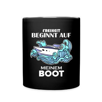 Motorboot Kapitän Boot Boote Seefahrt Geschenk - Tasse einfarbig - Schwarz - Vorne