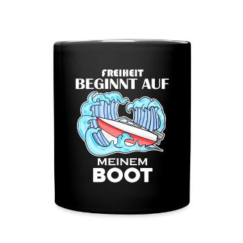 Motorboot Kapitän Boot Geschenk - Tasse einfarbig - Schwarz - Vorne