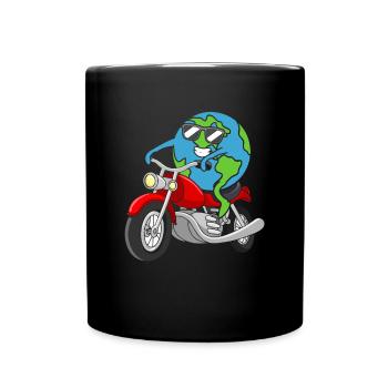 Earth Rides Motorcycle Earth Earth Day - Full Colour Mug - black - Front