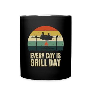 Grill Saying Every Day is Grill Day Grilling Pig - Full Colour Mug - black - Front