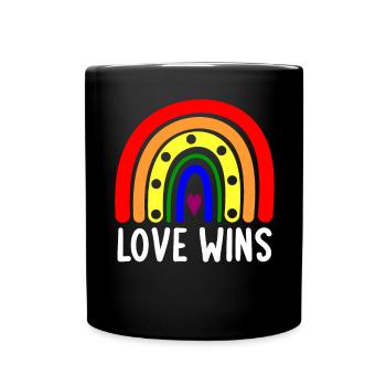 Liebe gewinnt Boho Regenbogen Friedenszeichen Pride Lesbian Ga - Tasse einfarbig - Schwarz - Vorne