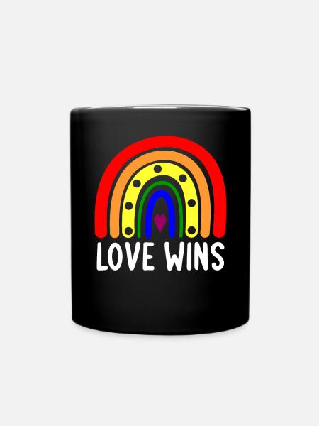 L’amour gagne Boho Rainbow Peace Sign Pride Lesbian Ga - Mug uni - noir
