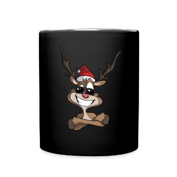 Funny Christmas Reindeer - Full Colour Mug - black - Front