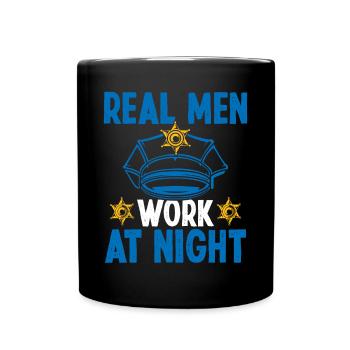 Police Officer Real Men work at Night Policeman - Full Colour Mug - black - Front