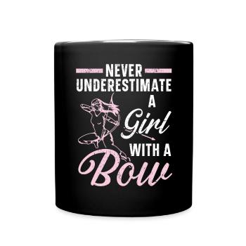 Never Underestimate A Girl With A Bow Archery - Full Colour Mug - black - Front