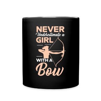 Never Underestimate A Girl With A Bow Archery - Full Colour Mug - black - Front