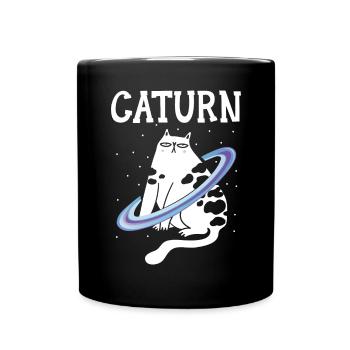 Caturn Cat Besitzer Saturn Astronomer Astronomie - Tasse einfarbig - Schwarz - Vorne
