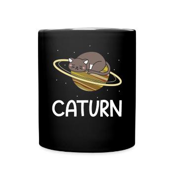 Caturn Cat Besitzer Saturn Astronomer Astronomie - Tasse einfarbig - Schwarz - Vorne