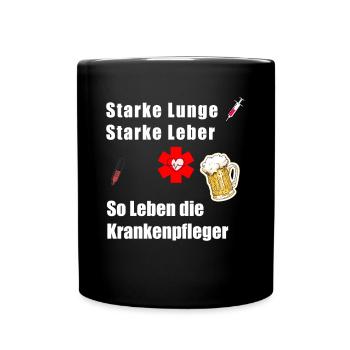 Lustiges Pflegedienst Pfleger - Tasse einfarbig - Schwarz - Vorne