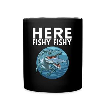 Here Fishy Fischy - Tasse einfarbig - Schwarz - Vorne