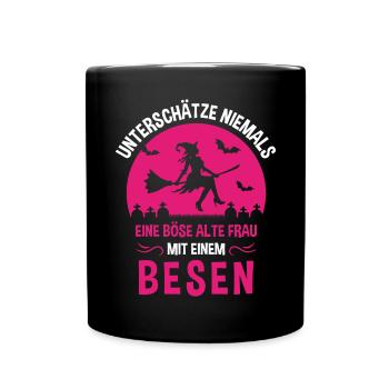 Böse alte Frau / Halloween Design - Tasse einfarbig - Schwarz - Vorne