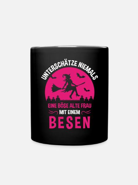 Böse alte Frau / Halloween Design - Tasse einfarbig - Schwarz