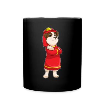 Dog Firefighter Fire Helmet Fire Brigade - Full Colour Mug - black - Front