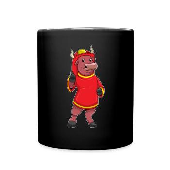 Bull Firefighter Fire Helmet Fire Brigade - Full Colour Mug - black - Front