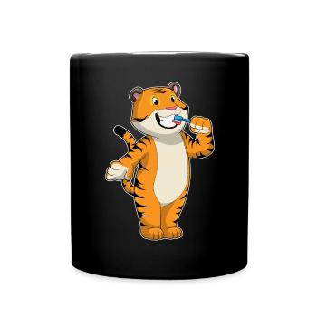 Tiger Toothbrush - Full Colour Mug - black - Front
