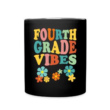 Fourth Grade Vibes - Flowery Retro - Full Colour Mug - black - Front