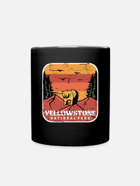 Yellowstone National Park Souvenir Grizzly Bear Wyomi - Full Colour Mug - black