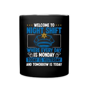 Night Shift Police Officer Cat Hat Policeman - Full Colour Mug - black - Front