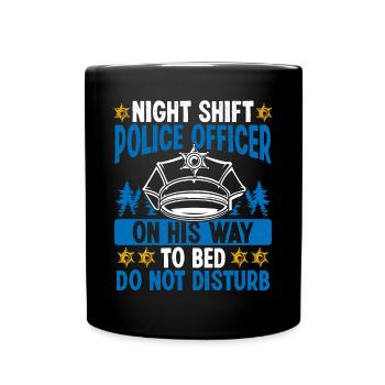 Policier de nuit sur le lit Officier de police - Mug uni - noir - Devant