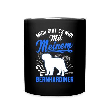 Mich gibt es nur mit meinem Bernhardiner - Tasse einfarbig - Schwarz - Vorne