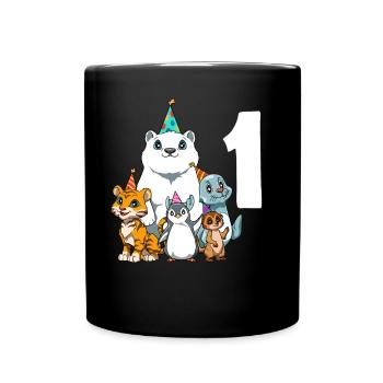 1 Geburtstag Zoo Tiere 1 Jahr alt Junge Mädchen - Tasse einfarbig - Schwarz - Vorne
