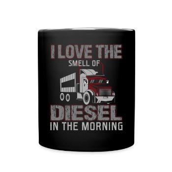 Lustiger Trucker Ich Liebe Den Geruch Von Diesel - Tasse einfarbig - Schwarz - Vorne