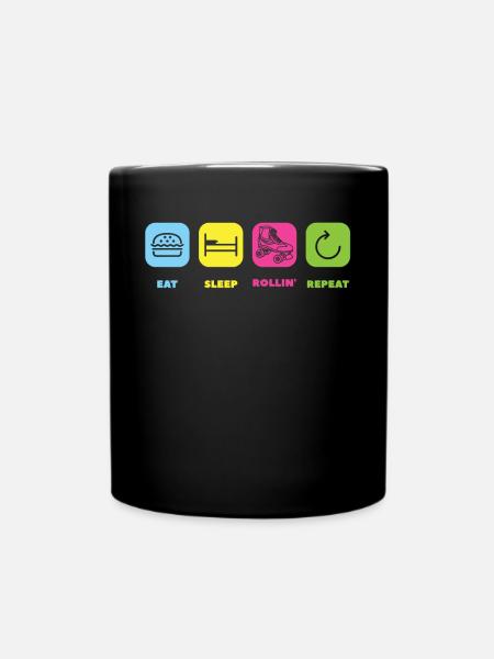 Eat Sleep Rollin Repeat - Rollschuhlaufen - Tasse einfarbig - Schwarz