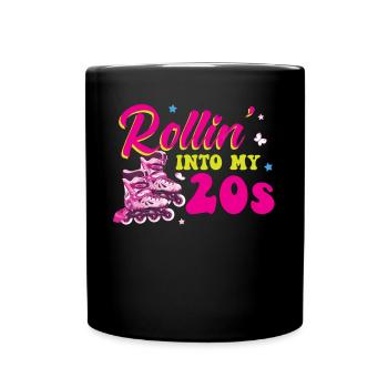 Rollin Into My 20s - 20th Birthday Roller Skate - Full Colour Mug - black - Front