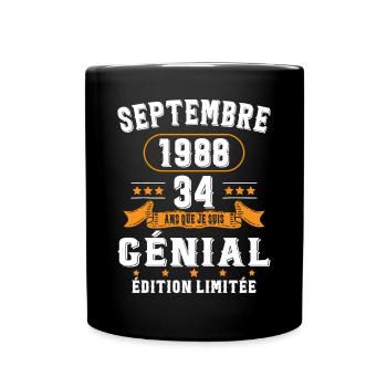 34 Ans Anniversaire Vintage Né(e) Septembre 1988 - Mug uni - noir - Devant