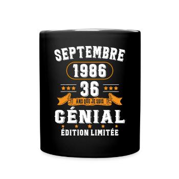 36 Ans Anniversaire Vintage Né(e) Septembre 1986 - Mug uni - noir - Devant