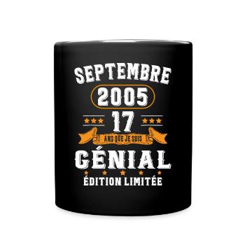 17 Ans Anniversaire Vintage Né(e) Septembre 2005 - Mug uni - noir - Devant