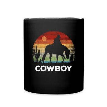 Cowboy - Coucher de soleil rétro - Mug uni - noir - Devant