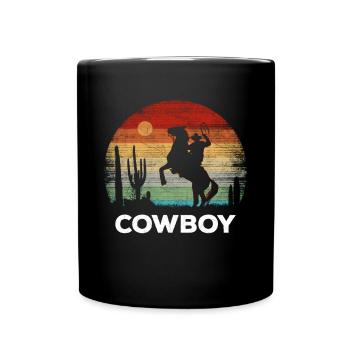 Cowboy - Coucher de soleil rétro - Mug uni - noir - Devant