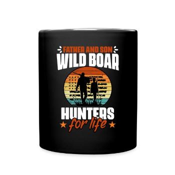 Père et fils chasse drôle de sanglier - Mug uni - noir - Devant