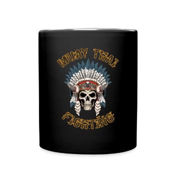 Muay Thai Thai Boxen MMA Skelett Kriegshaube - Tasse einfarbig - Schwarz - Vorne