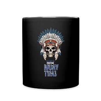Muay Thai Skelett Kriegshaube - Thailand Thaiboxen - Tasse einfarbig - Schwarz - Vorne