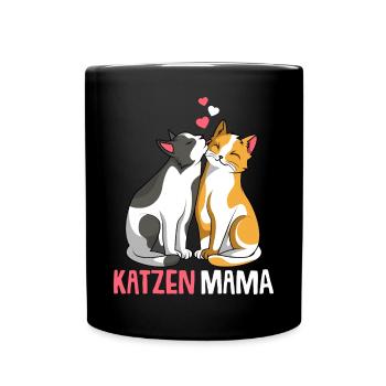 Katzenmama Katzen Mama Katze Damen - Tasse einfarbig - Schwarz - Vorne