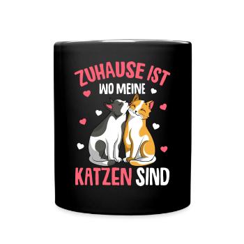Zuhause ist wo meine Katzen sind Katze Damen - Tasse einfarbig - Schwarz - Vorne
