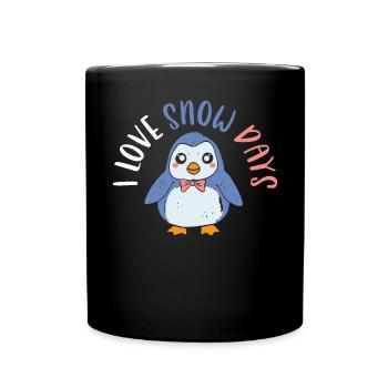 Ich liebe Schneetage Eiskalter Schneepinguin - Tasse einfarbig - Schwarz - Vorne