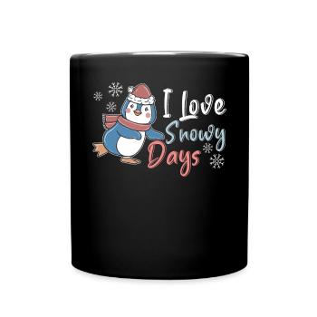 Ich liebe Schneetage Eiskalter Schneepinguin - Tasse einfarbig - Schwarz - Vorne