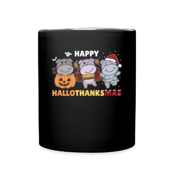 Happy Hallothanksmas Hippos Christmas Hippo - Full Colour Mug - black - Front
