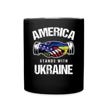 America Stands With Ukraine USA Ukrainian Flag - Full Colour Mug - black - Front