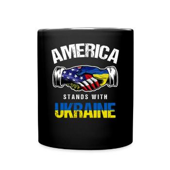 America Stands With Ukraine USA Ukrainian Flag - Full Colour Mug - black - Front