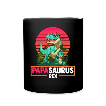 Papasaurus Rex Vater Tochter Sohn Dinosaurier - Tasse einfarbig - Schwarz - Vorne