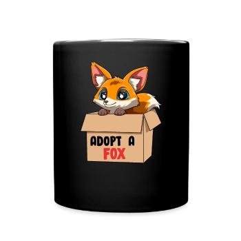 Adoptiere einen Fuchs - Manga Kawaii Niedliches - Tasse einfarbig - Schwarz - Vorne