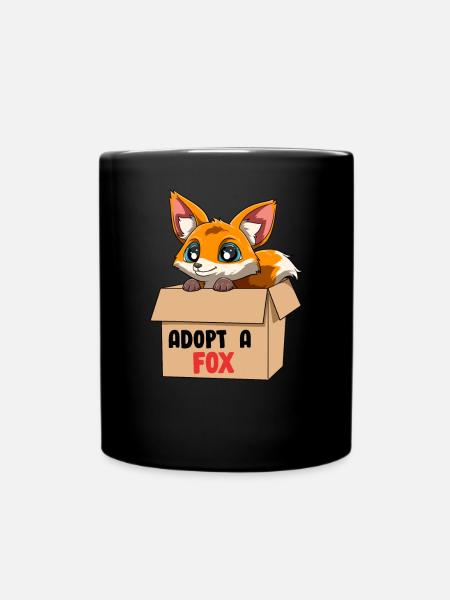 Adoptiere einen Fuchs - Manga Kawaii Niedliches - Tasse einfarbig - Schwarz