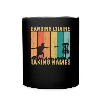 Retro Sunset Banging Chains prend des noms Disc Golf - Mug uni - noir - Devant